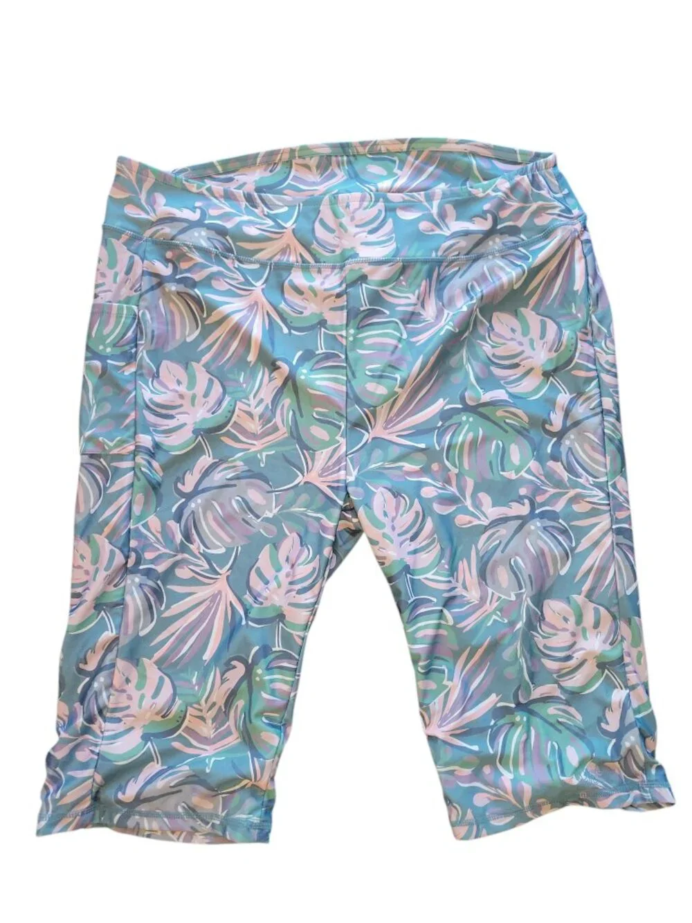 UV Skinz NWT Pastel Leaf Print Bermuda Swim Shorts Women's Size 3XL